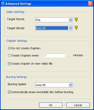 Advanced settings of Solid AVI/DIVX to DVD Burner